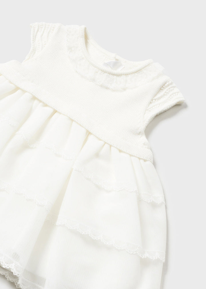 Mayoral Dress in cream for newborn baby girls.
