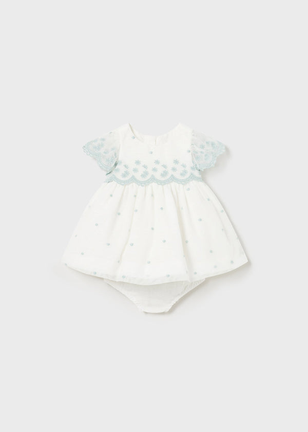 1826 - Embroidered tulle dress for newborn girl - Cream-jade
