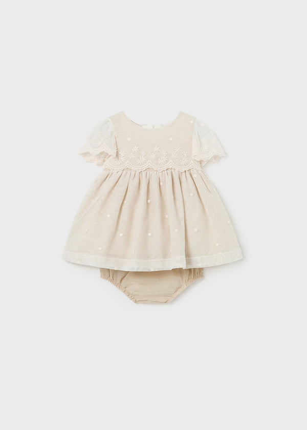 1826 - Embroidered tulle dress for newborn girl - Linen