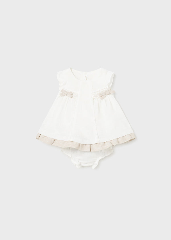1828 - Dress with smock for newborn girl - Natural