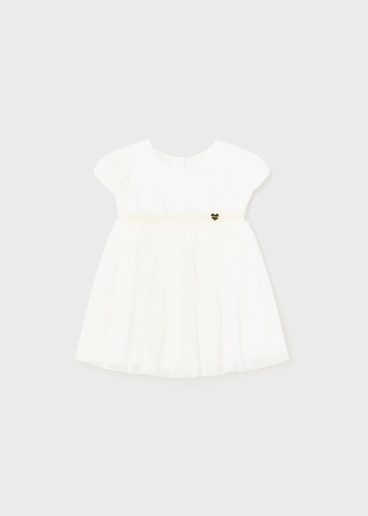 Mayoral Pleated Tulle Dress in natural for girls.