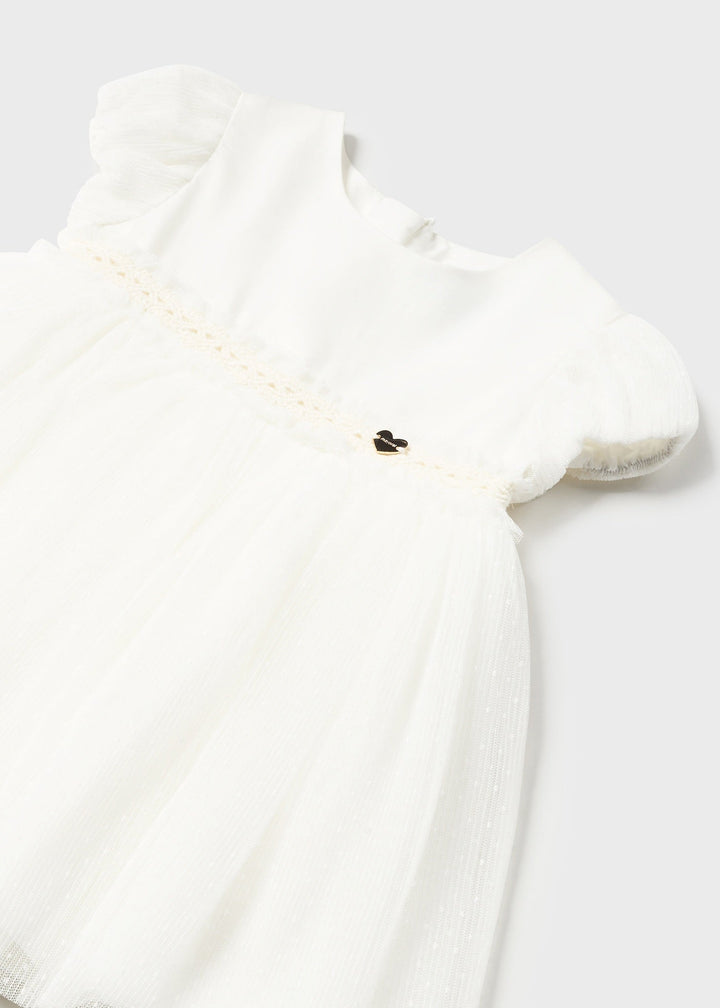 Mayoral Pleated Tulle Dress in natural for girls.