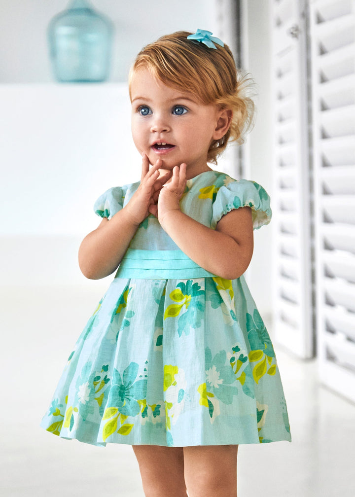 Mayoral Dress in anise for baby girls.