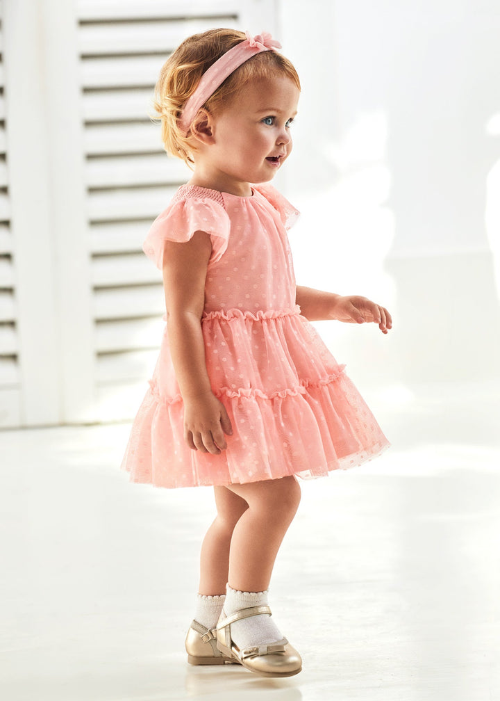 Mayoral Dress in cake color for girls.