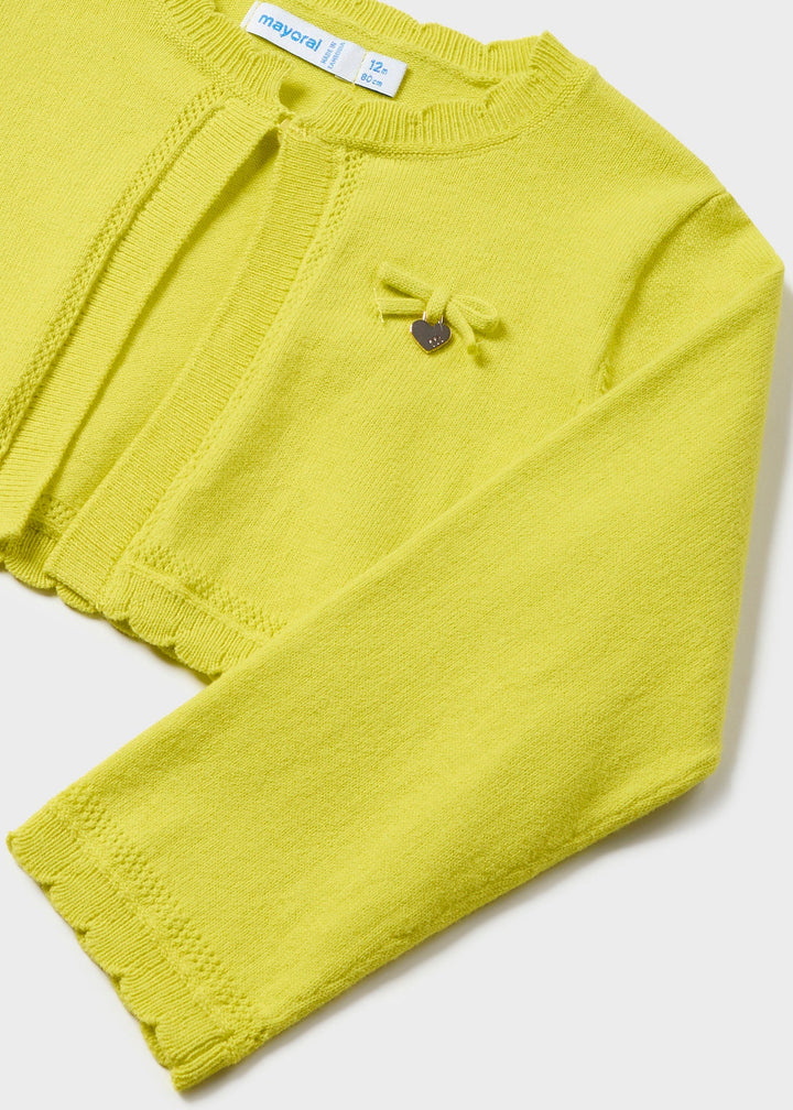 Mayoral Knit Cardigan Citrus - "Bright citrus yellow knit cardigan with button front and ribbed trim by Mayoral.