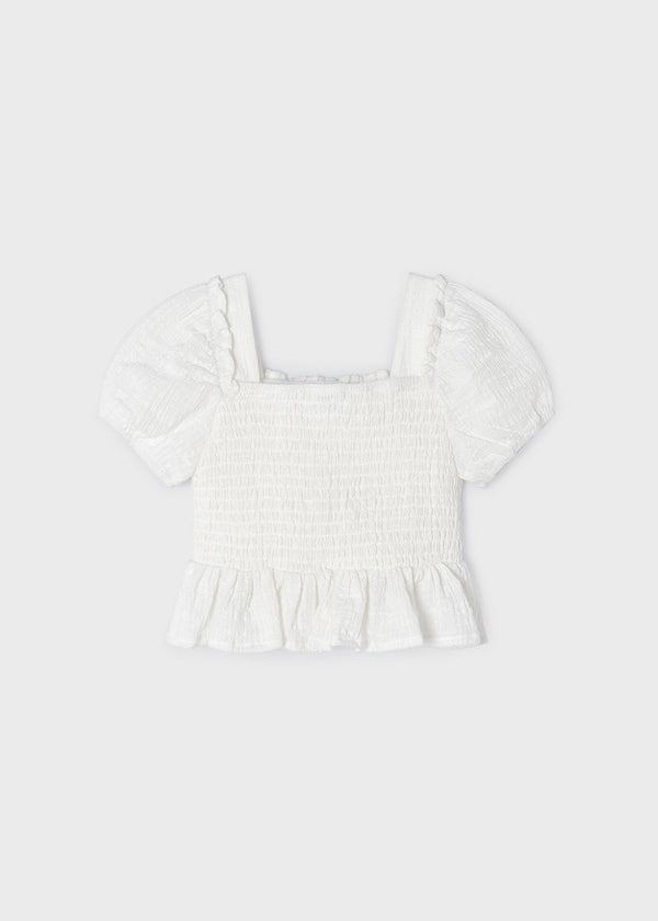 Elegant Natural Lace Blouse by Mayoral for Girls - Sophisticated Style at Kids Chic.