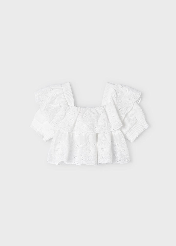 Crisp White Mayoral Blouse for Girls - Classic and Chic at Kids Chic.