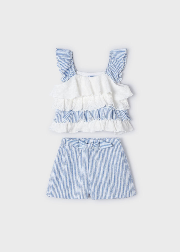 Indigo Mayoral Shorts Set for Girls - Stylish and Comfortable Summer Outfit at Kids Chic.