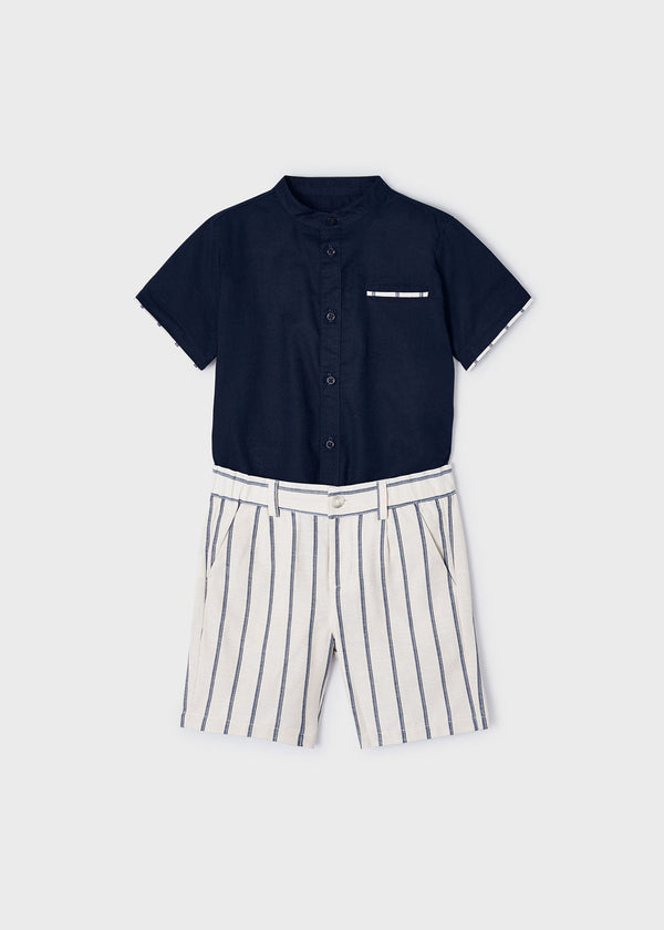 3283 - Linen suiting bermuda set for boy - Stone