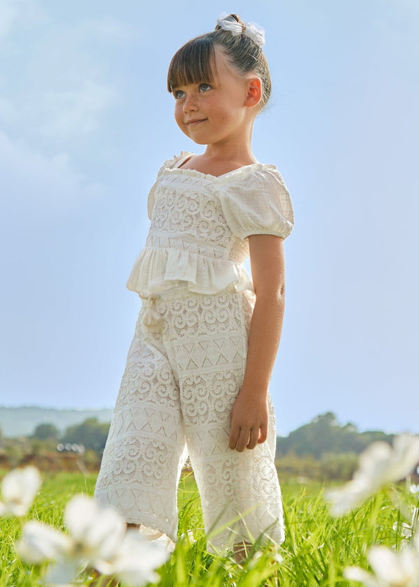 Natural Lace Pants by Mayoral for Girls - Delicate and Fashionable at Kids Chic.