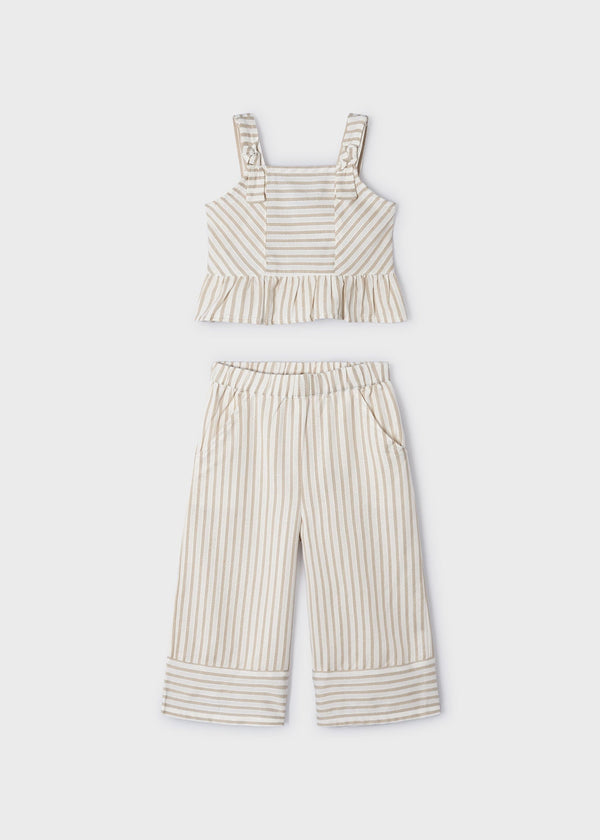 Beige Striped Long Trousers by Mayoral for Girls - Sophisticated and Comfortable at Kids Chic.