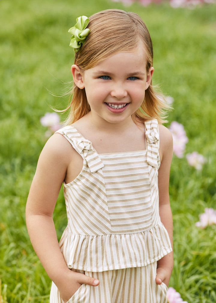 Beige Striped Long Trousers by Mayoral for Girls - Sophisticated and Comfortable at Kids Chic.