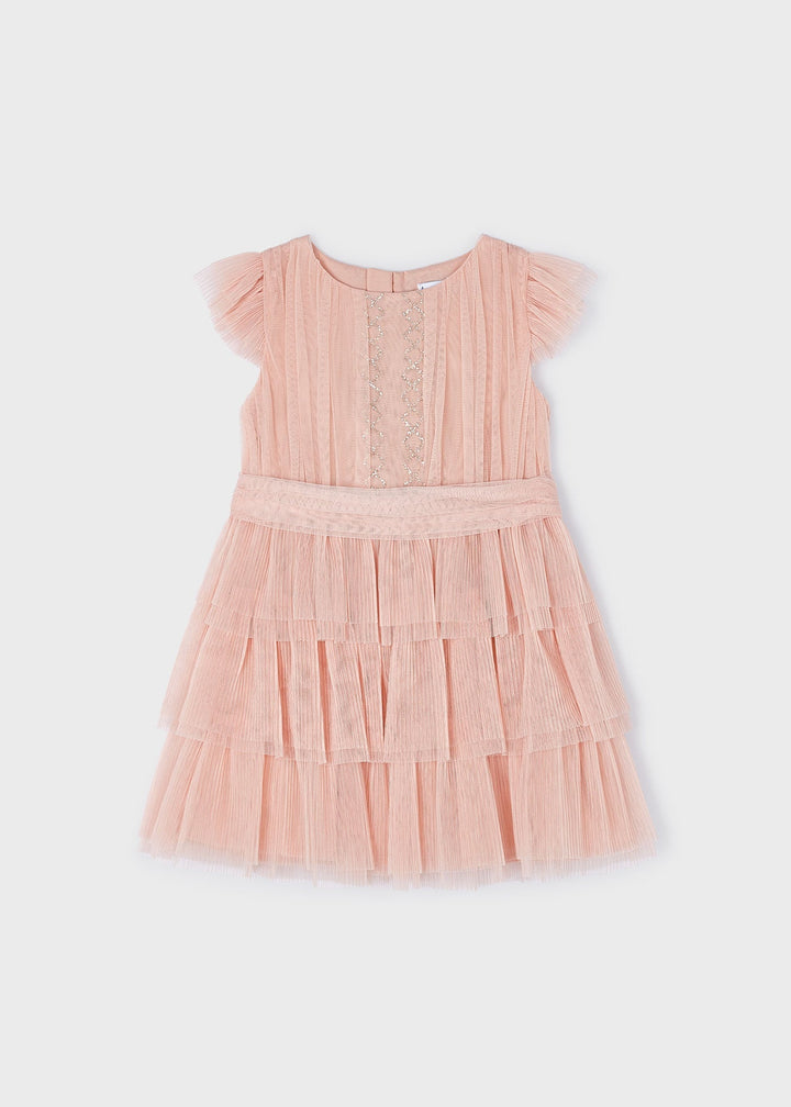 Rose Pleated Tulle Dress by Mayoral - Fairy Tale Elegance for Girls at Kids Chic.