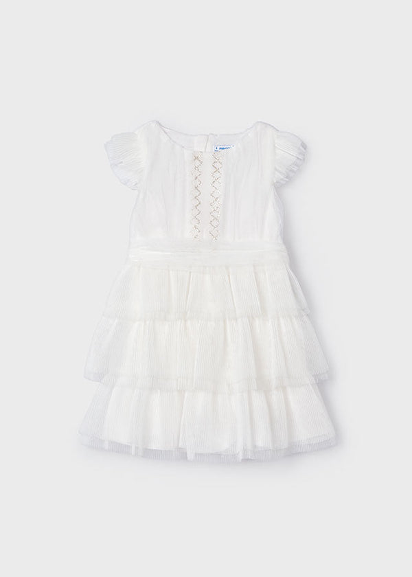 3912 - Pleated tulle dress for girl - White