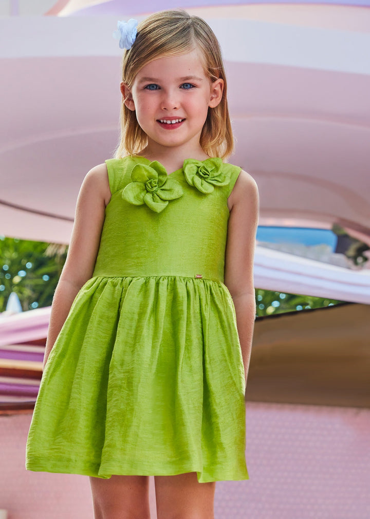 Kiwi Green Floral Dress by Mayoral for Baby Girls - Bright and Beautiful at Kids Chic.