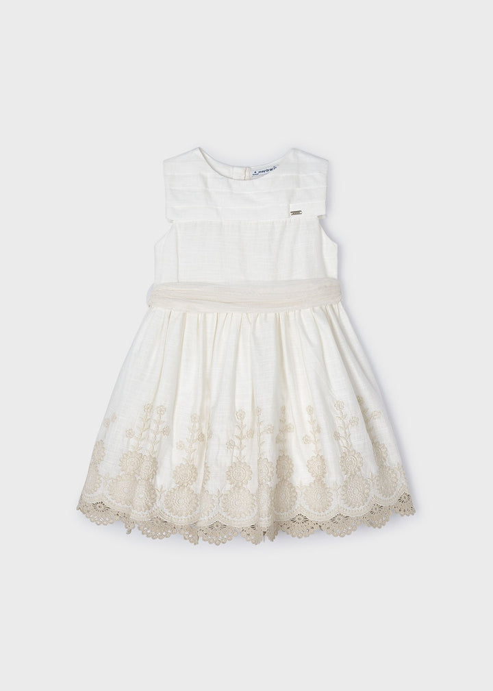 Natural Embroidered Dress for Girls by Mayoral - Delicate Details and Elegance at Kids Chic