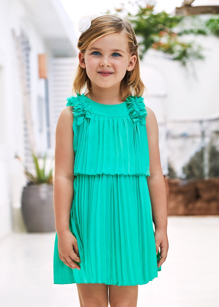 Jade Pleated Dress by Mayoral for Girls - Chic Elegance with a Modern Twist at Kids Chic.