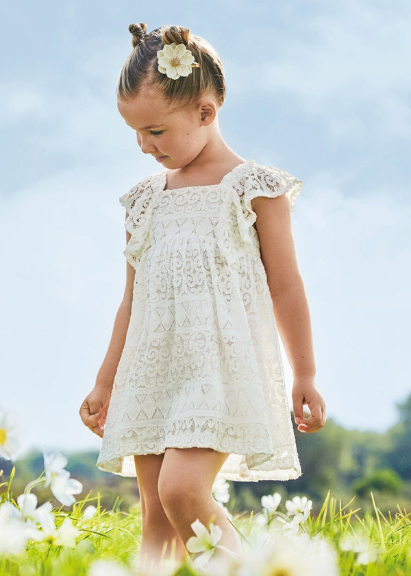 Natural Lace Dress by Mayoral for Baby Girls - Graceful and Gorgeous for Special Events at Kids Chic.