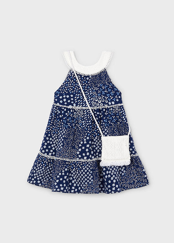 3935 - Girls dress with guipure purse - Ink - Kids Chic