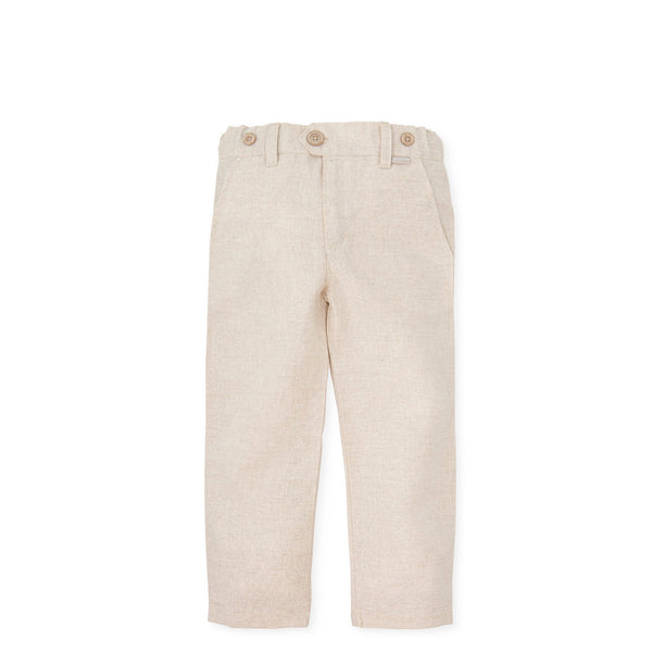 Light sand Aikido woven trousers for kids, featuring a comfortable fit and a versatile design for summer elegance.