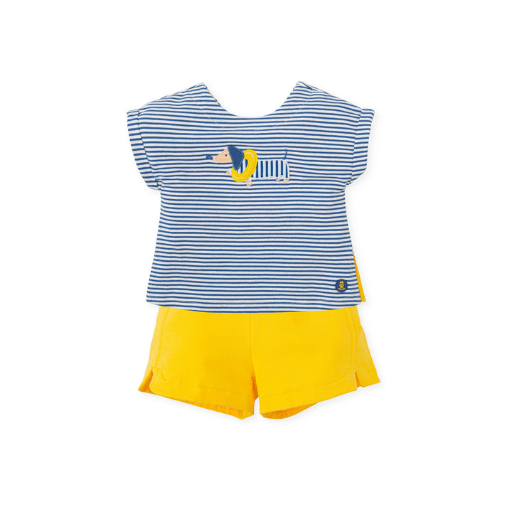 An adorable knitted girl's set in atlantic blue from the Tutto Piccolo collection, consisting of matching pieces with a refined design, ensuring a coordinated and stylish look for baby girls.