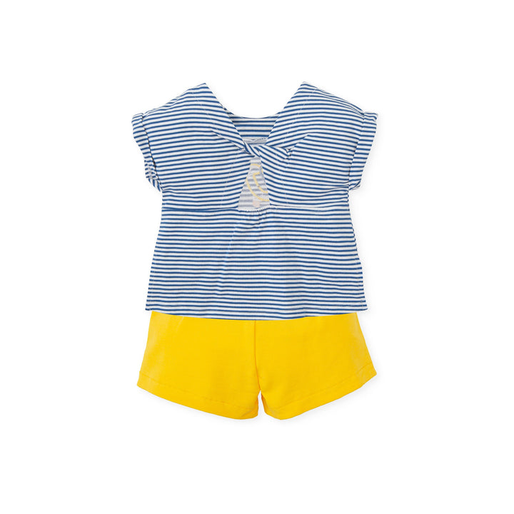 An adorable knitted girl's set in atlantic blue from the Tutto Piccolo collection, consisting of matching pieces with a refined design, ensuring a coordinated and stylish look for baby girls.