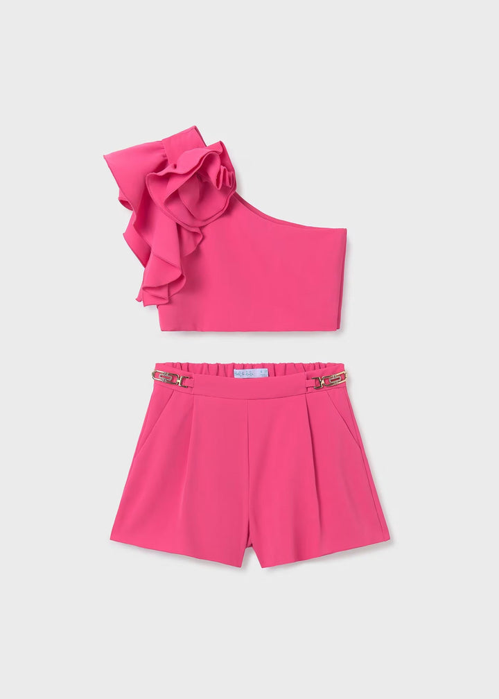 Fluid crepe shorts set - Fuchsia - Kids Chic