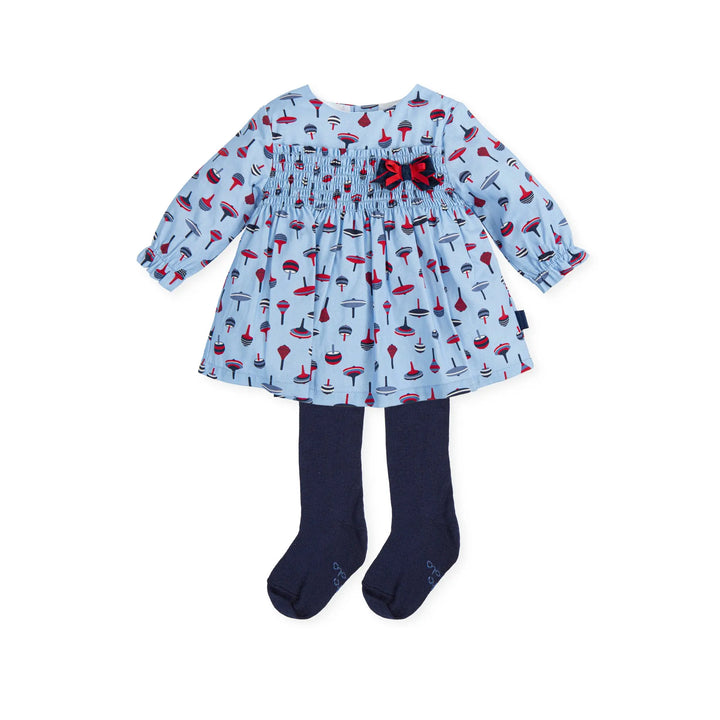 Girl Dress and Tights - Blue with Red dots Tutto Piccolo