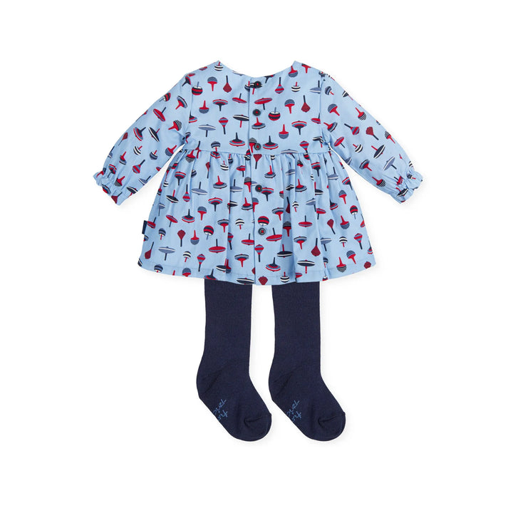 Girl Dress and Tights - Blue with Red dots Tutto Piccolo