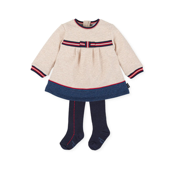 Girl Dress with Tights - Sand Tutto Piccolo