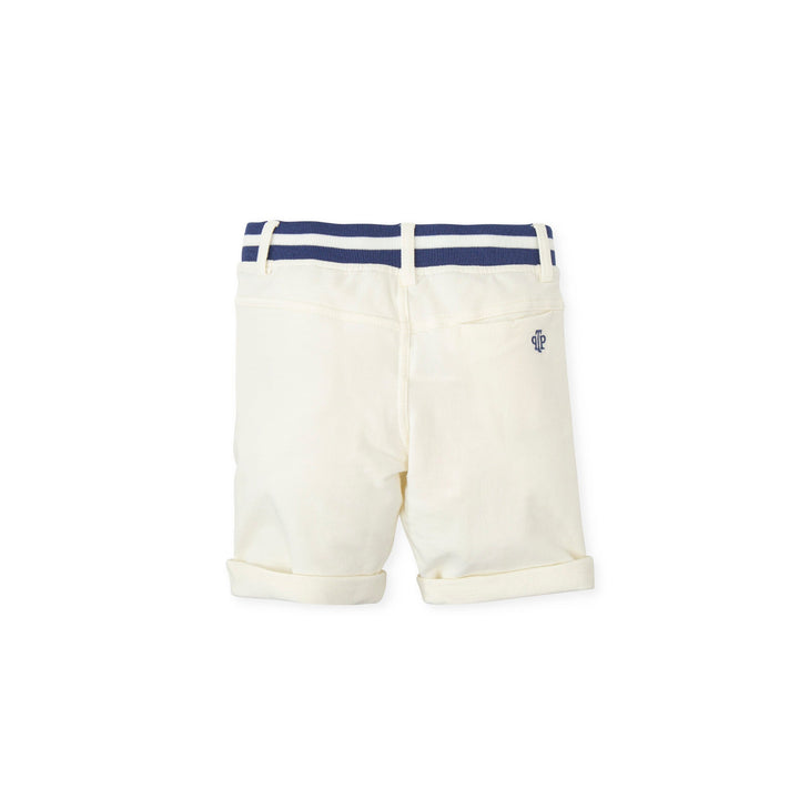 Optical white knitted Bermuda shorts from Tutto Piccolo, offering a stylish and comfortable choice for boys' summer wear, perfect for casual outings or beach days.