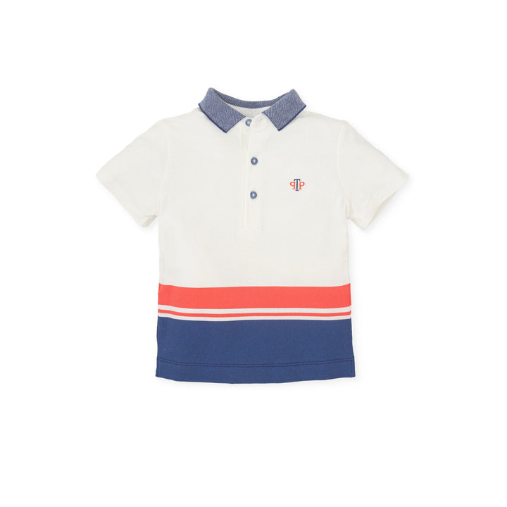 A chemical white knitted polo neck from Tutto Piccolo, designed for boys, offering a smart and comfortable option for dressing up or casual wear, featuring a soft fabric and a classic polo collar.