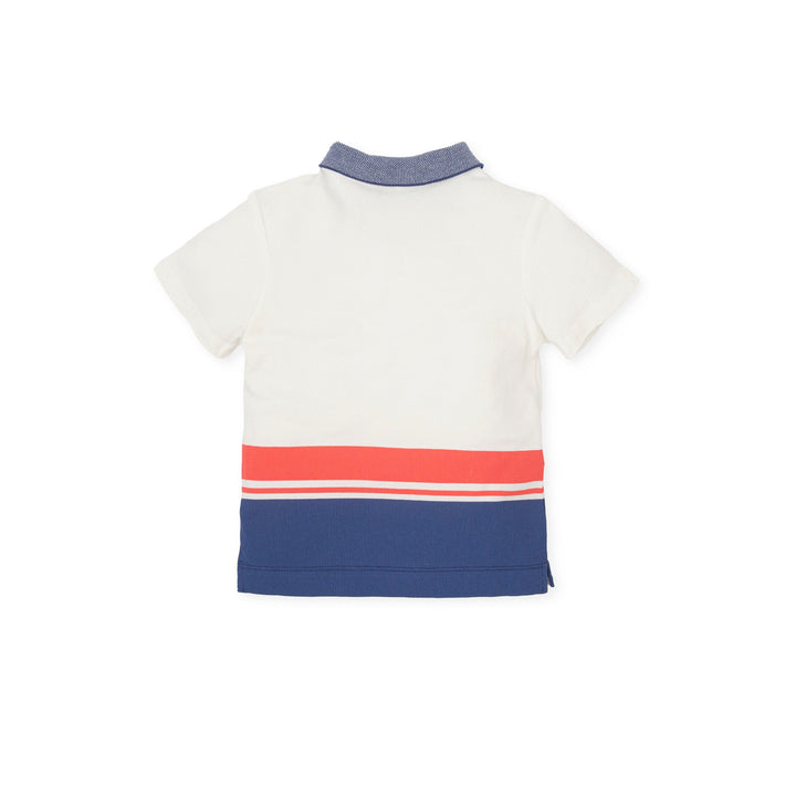 A chemical white knitted polo neck from Tutto Piccolo, designed for boys, offering a smart and comfortable option for dressing up or casual wear, featuring a soft fabric and a classic polo collar.