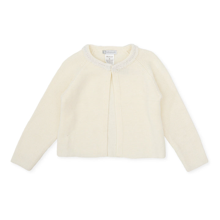 Chemical white Kendo knitted jacket for children, combining warmth and style with a soft, textured design.