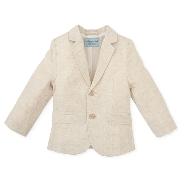Sand-colored Kendo woven blazer for children, offering a sophisticated touch to any summer outfit with its tailored fit.