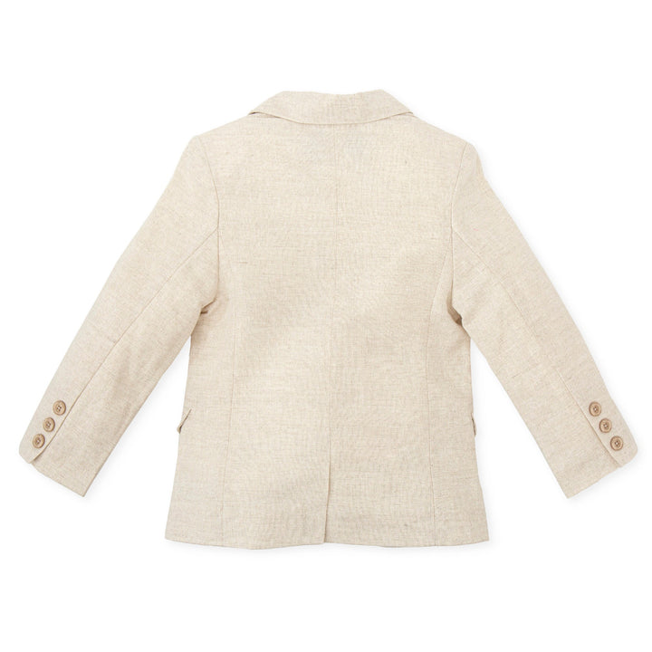 Sand-colored Kendo woven blazer for children, offering a sophisticated touch to any summer outfit with its tailored fit.