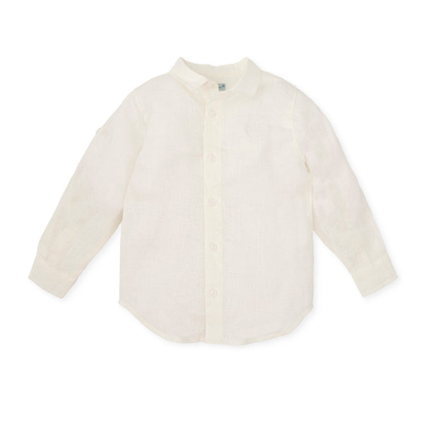 Chemical white Kendo woven shirt for children, perfect for formal or casual summer occasions with its crisp, clean look.