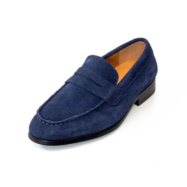 Navy chamois shoes for baby boys, designed for comfort and durability.
