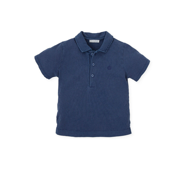 An atlantic blue knitted polo neck from Tutto Piccolo, designed for boys, featuring a comfortable fit and a sophisticated look, suitable for both casual and formal settings.