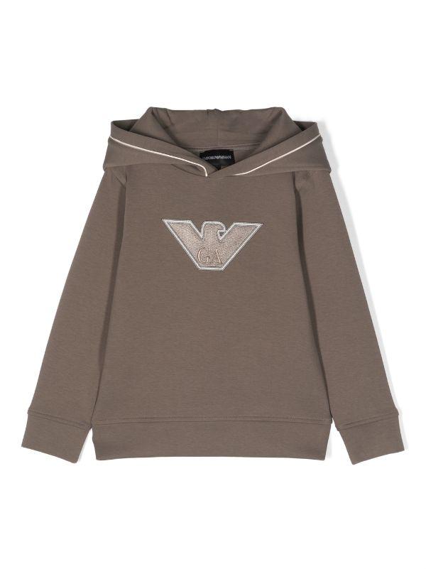 BOYS HOODIE W/ EMBROIDERED LOGO DESIGN ON FRONT - MUD/EAGLE EMPORIO ARMANI
