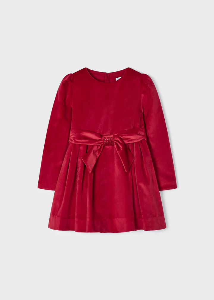 4917- Belted velvet dress Mini girl - Red Mayoral