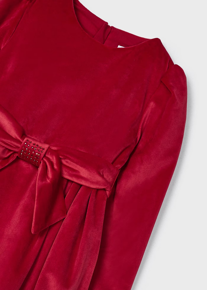 4917- Belted velvet dress Mini girl - Red Mayoral