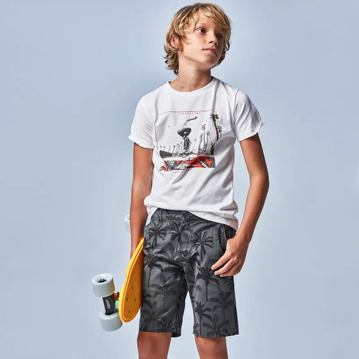 S/s Tropical Tshirt for Teen Boy White Mayoral