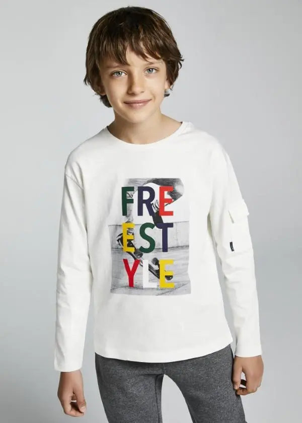 L/s freestyle t-shirt for teen boy - Cream Mayoral