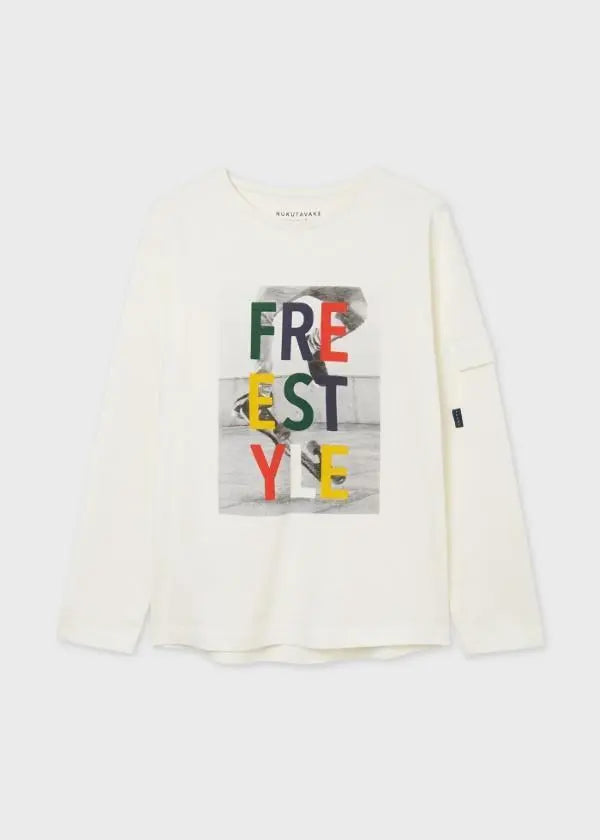 L/s freestyle t-shirt for teen boy - Cream Mayoral