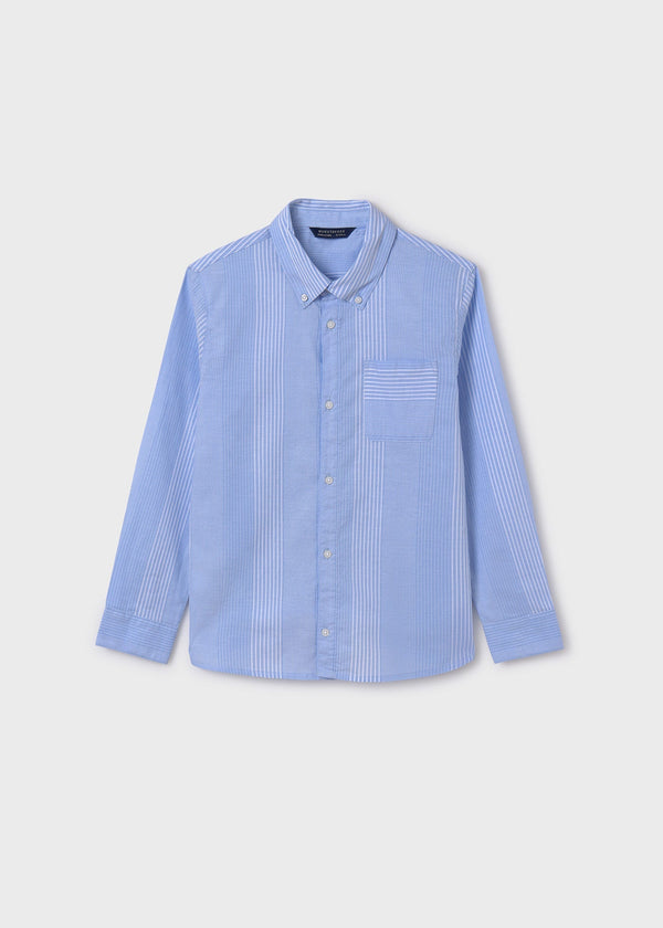 Mayoral Long Sleeve Oxford Striped Shirt in Sky Blue for Boys - Formal Look at Kids Chic.