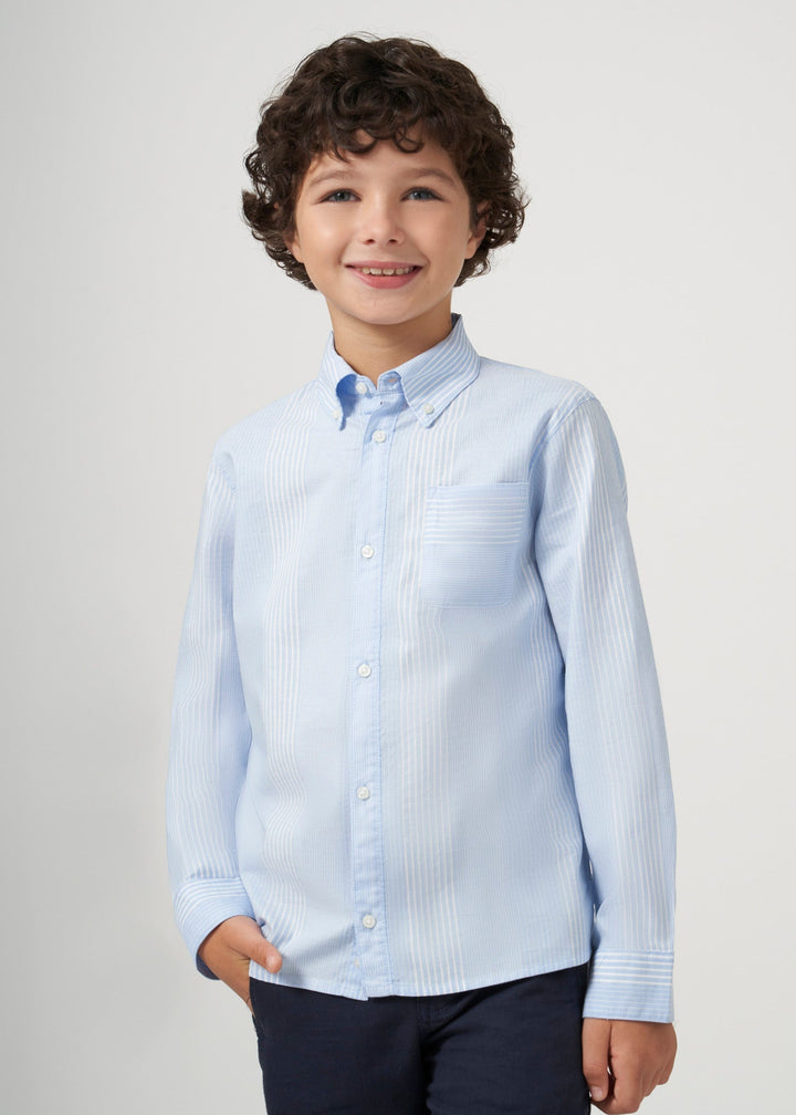 6125 - L/s oxford stripes shirt for teen boy - Sky blue - Kids Chic