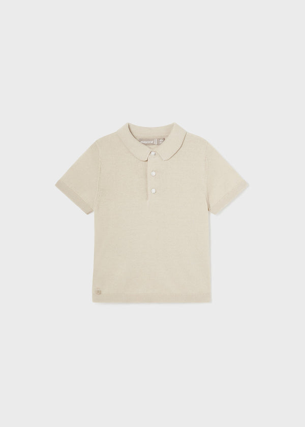 Mayoral Polo Raffia - "Boys' raffia beige short-sleeve polo shirt with textured pattern and classic collar by Mayoral.