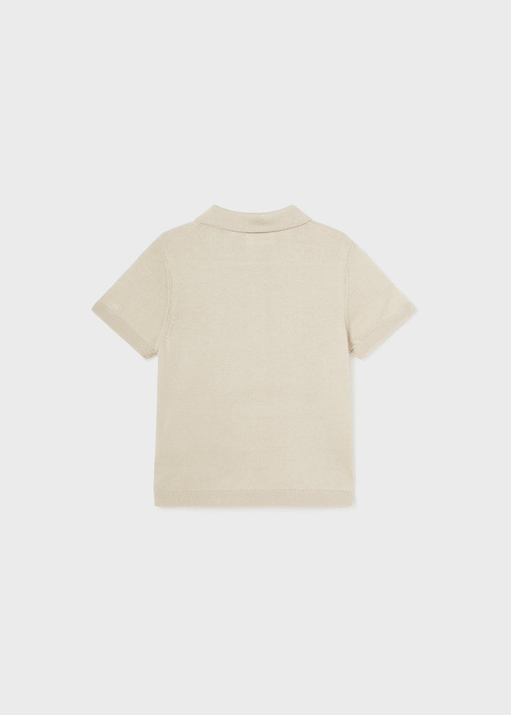 Mayoral Polo Raffia - "Boys' raffia beige short-sleeve polo shirt with textured pattern and classic collar by Mayoral.