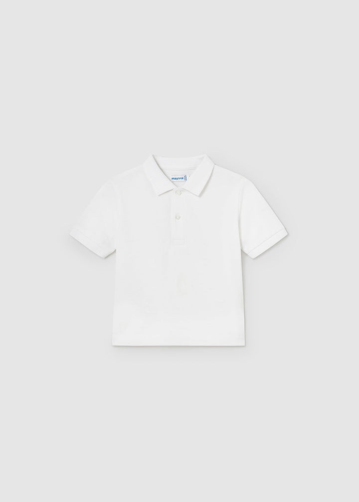 Mayoral Basic SS Polo White - "Boys' classic white short-sleeve polo shirt with collar and button placket by Mayoral.
